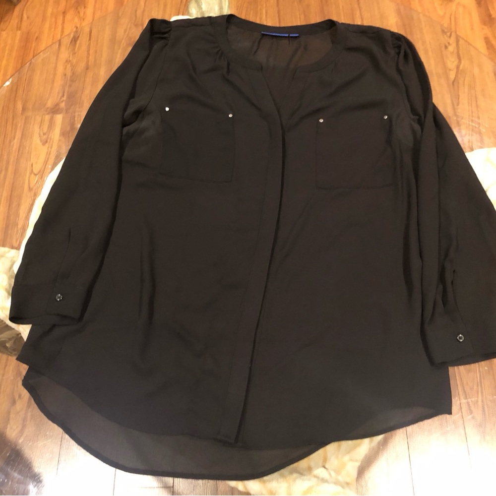 Apt. 9 Black Sheer Tunic Blouse Stud Accent Utility Pocket Top